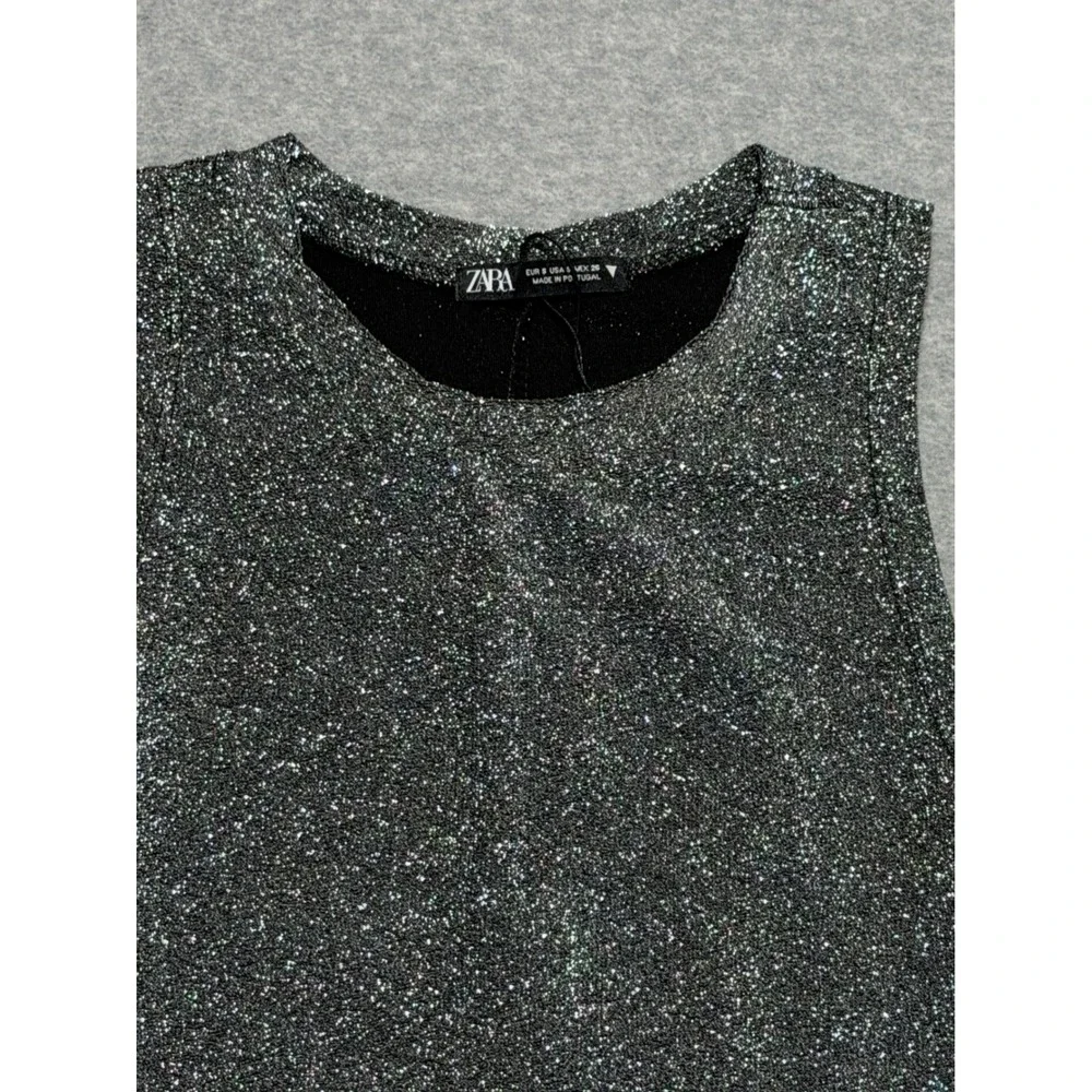 Zara Womens Silver Metallic Glitter Sleeveless Bodycon Mini‎ Dress Small